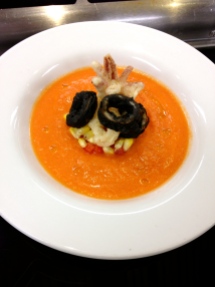 Black and White Calamari with Gazpacho and a Corn and Red Pepper Relish